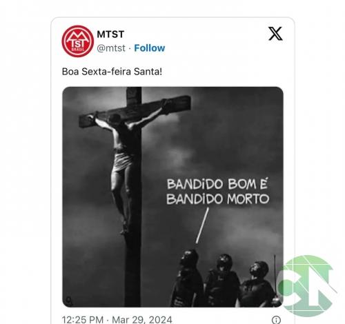 MTST publica imagem de Cristo crucificado com inscrição 